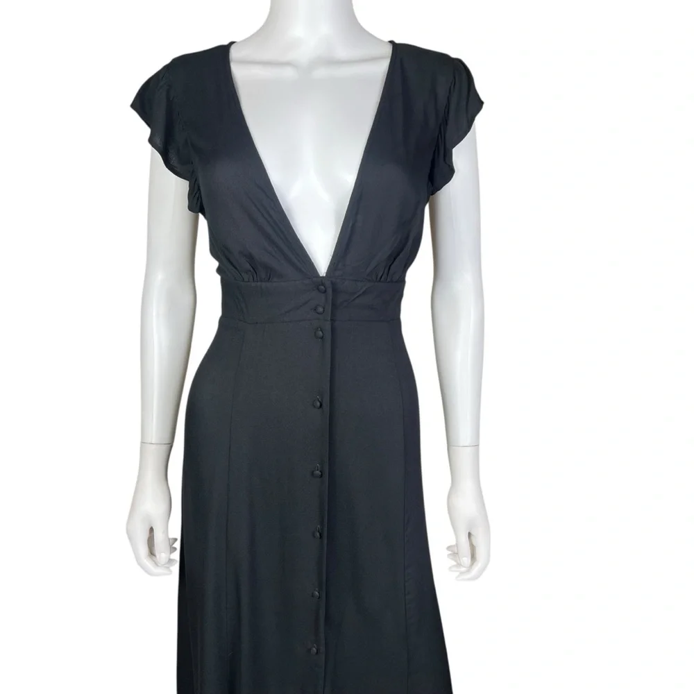 New Forever 21 Contemporary Deep Plunge V-Neck Black Midi Dress - Picture 4 of 10